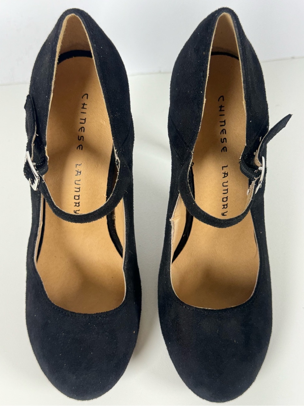 Chinese Laundry Black Suede Mary Jane Heels with Buckle Strap